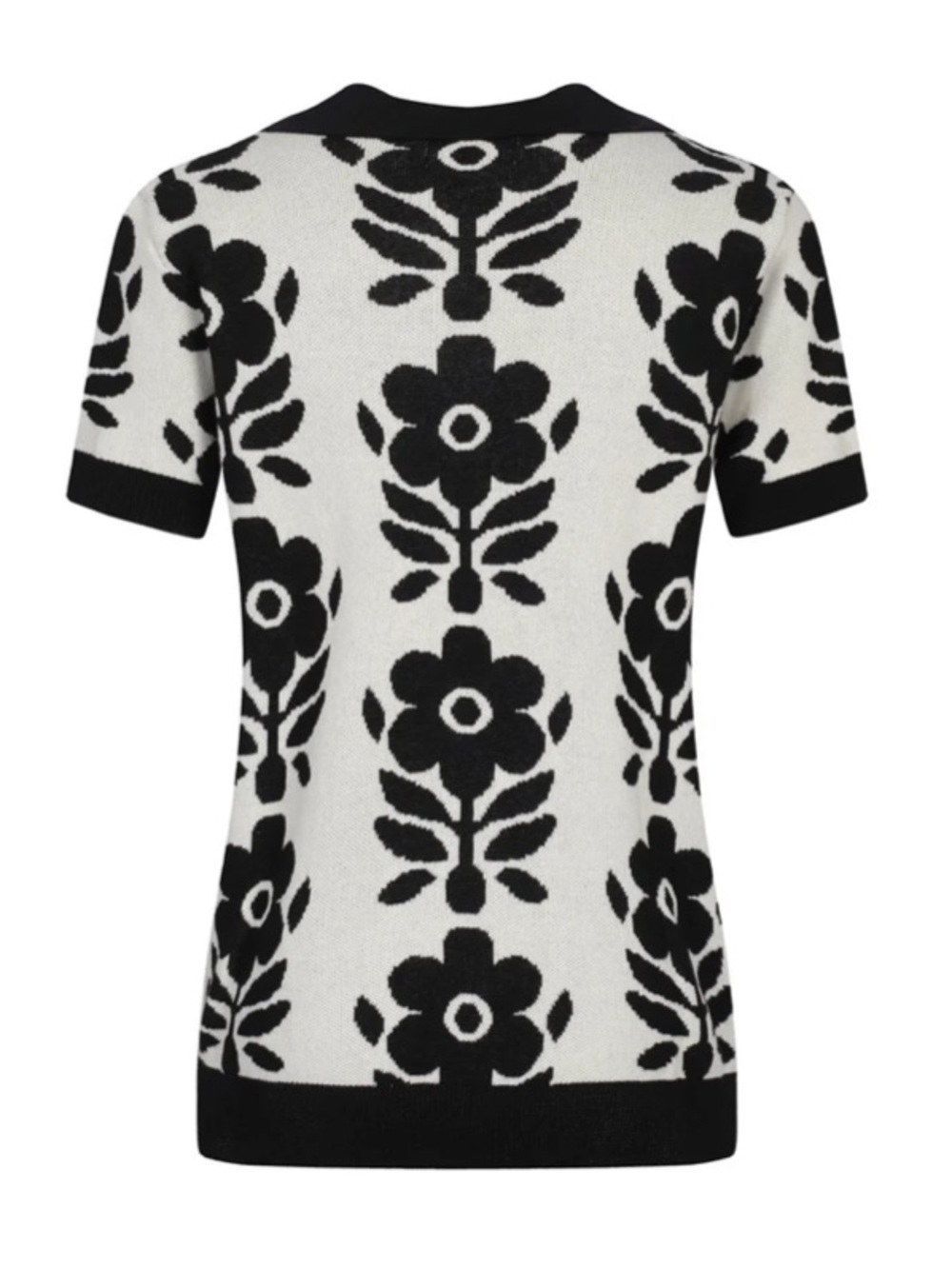 OXKNIT Women's Black & White Floral Short-Sleeve Jacquard Cardigan - Picture 2 of 5